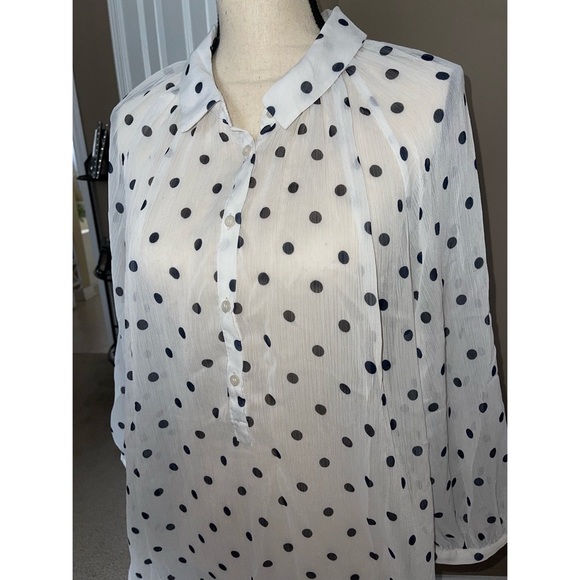 Women’s White Polka Dot Pattern Joe Fresh Sheer Blouse 🖤 - Picture 11 of 17